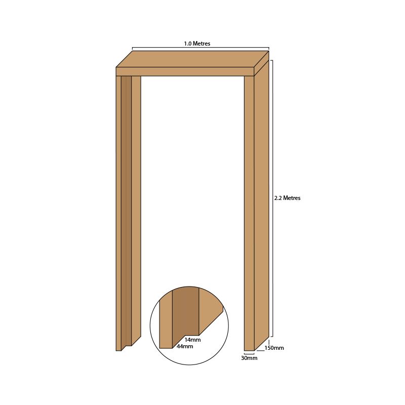 Oak single door casing, 30mm thickness, rebated 44mm