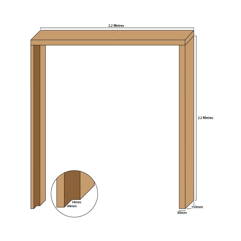 Tulipwood double door casing, 30mm thickness, rebated 44mm