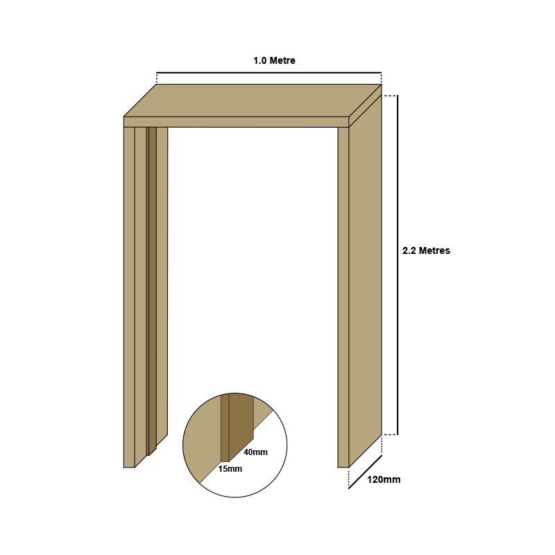Oak single door casing, 30mm thickness, loose stops